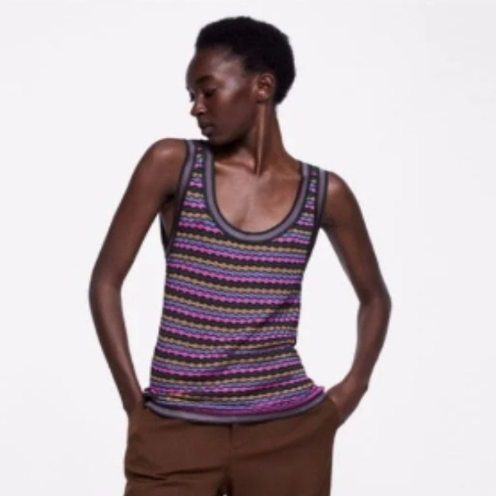 ZARA Women's Knitted Multicolor Tank Top EUC size L